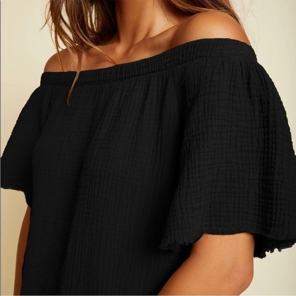 Nation Ltd Black Mariel Off The Shoulder Gauze Dress Raw Hem Beachy size S - Picture 5 of 10